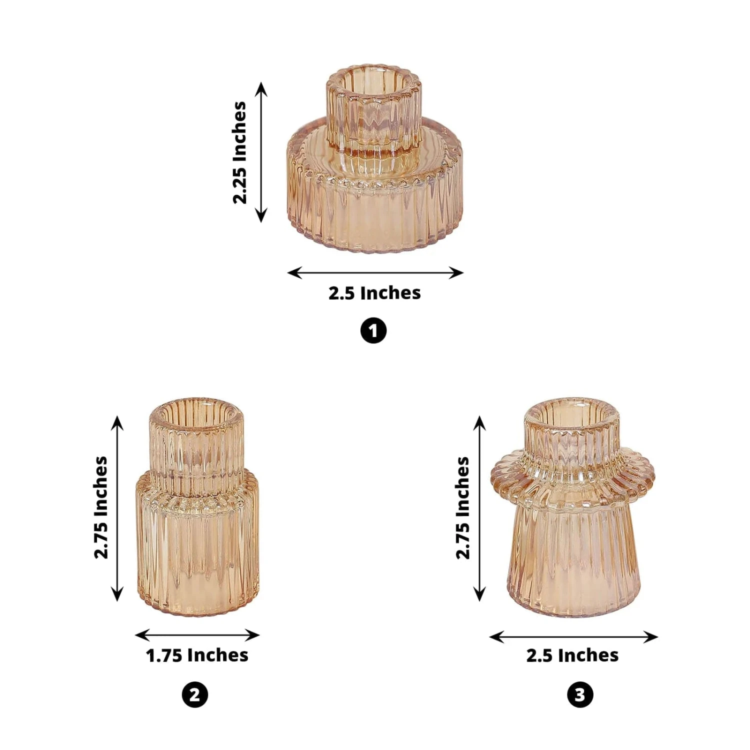 6 Round 3" Mini Ribbed Glass Taper Candle Holders Centerpieces 4 6 Round 3" Mini Ribbed Glass Taper Candle Holders Centerpieces - Image 2