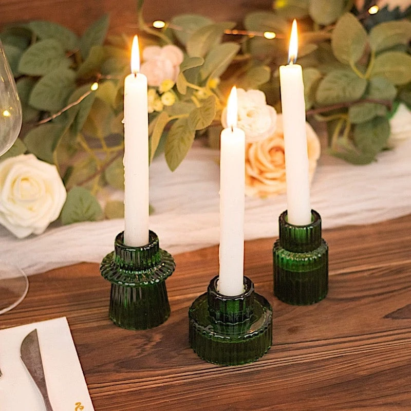 6 Round 3" Mini Ribbed Glass Taper Candle Holders Centerpieces 20 6 Round 3" Mini Ribbed Glass Taper Candle Holders Centerpieces - Image 18