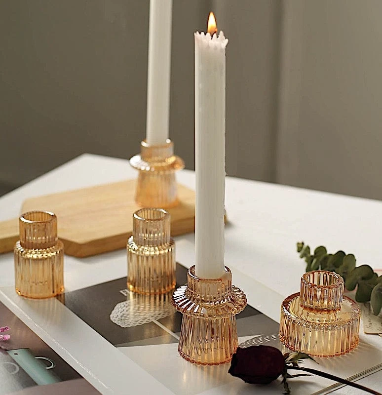 6 Round 3" Mini Ribbed Glass Taper Candle Holders Centerpieces 15 6 Round 3" Mini Ribbed Glass Taper Candle Holders Centerpieces - Image 13