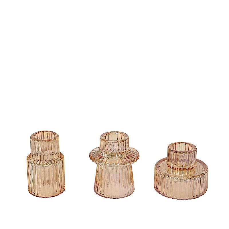 6 Round 3" Mini Ribbed Glass Taper Candle Holders Centerpieces 3 6 Round 3" Mini Ribbed Glass Taper Candle Holders Centerpieces