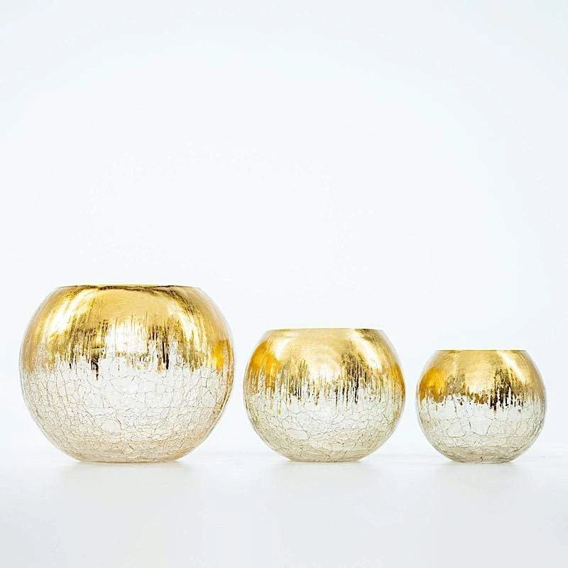 6" Tall Round Crackle Glass Candle Holder Vase - Gold 10 6" Tall Round Crackle Glass Candle Holder Vase - Gold - Image 8