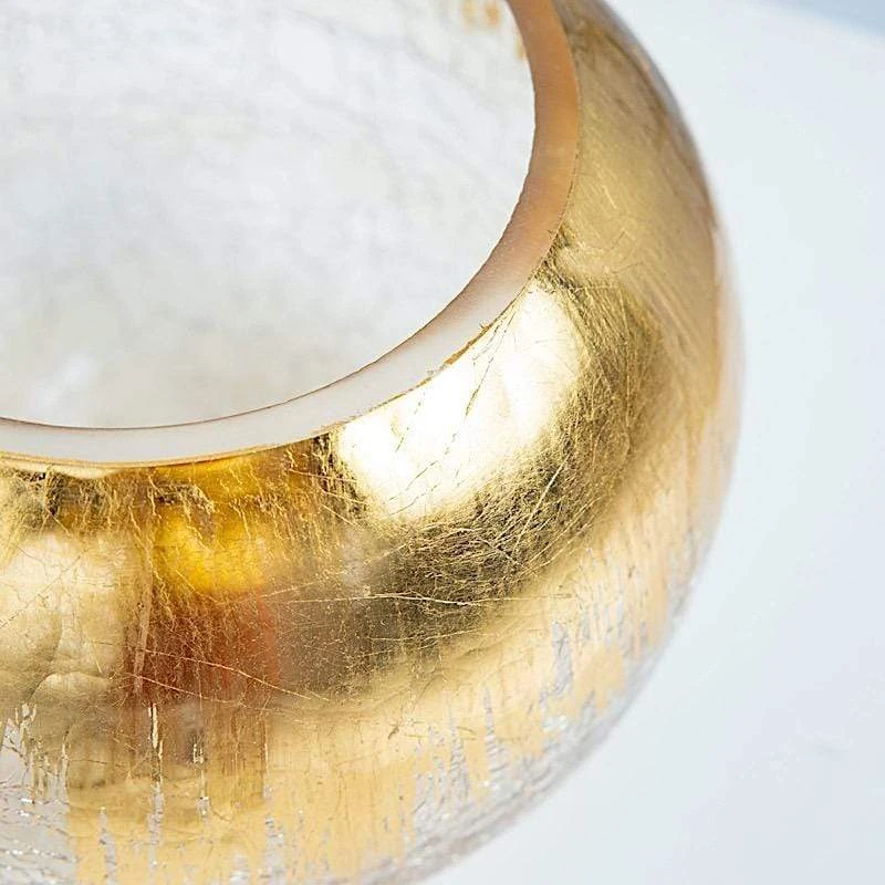 6" Tall Round Crackle Glass Candle Holder Vase - Gold 5 6" Tall Round Crackle Glass Candle Holder Vase - Gold - Image 3