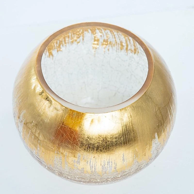 6" Tall Round Crackle Glass Candle Holder Vase - Gold 6 6" Tall Round Crackle Glass Candle Holder Vase - Gold - Image 4