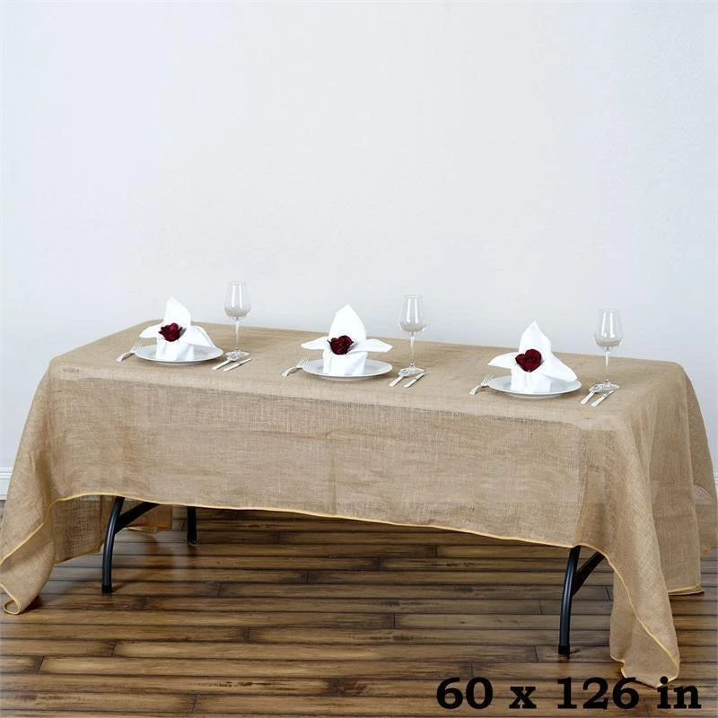 60" X 126" Burlap Rectangular Tablecloth - Natural 4 60" X 126" Burlap Rectangular Tablecloth - Natural - Image 2