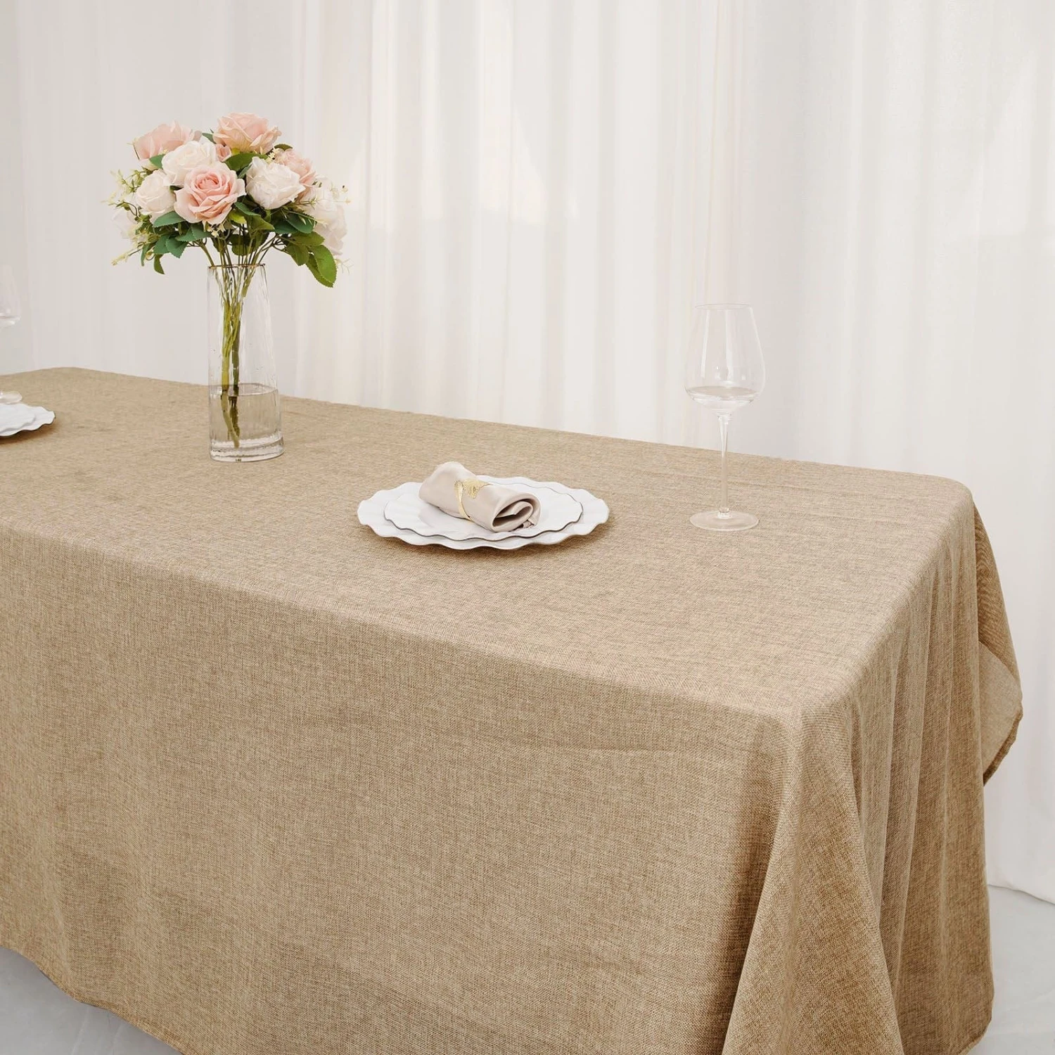 60"x102" Rectangular Faux Burlap Tablecloth - Natural 9 60"x102" Rectangular Faux Burlap Tablecloth - Natural - Image 7