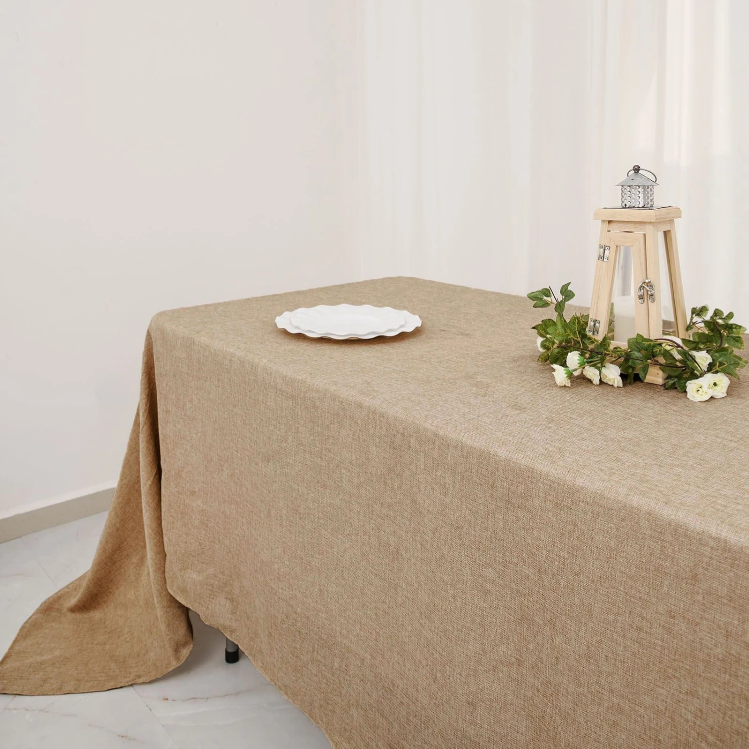 60"x102" Rectangular Faux Burlap Tablecloth - Natural 4 60"x102" Rectangular Faux Burlap Tablecloth - Natural - Image 2