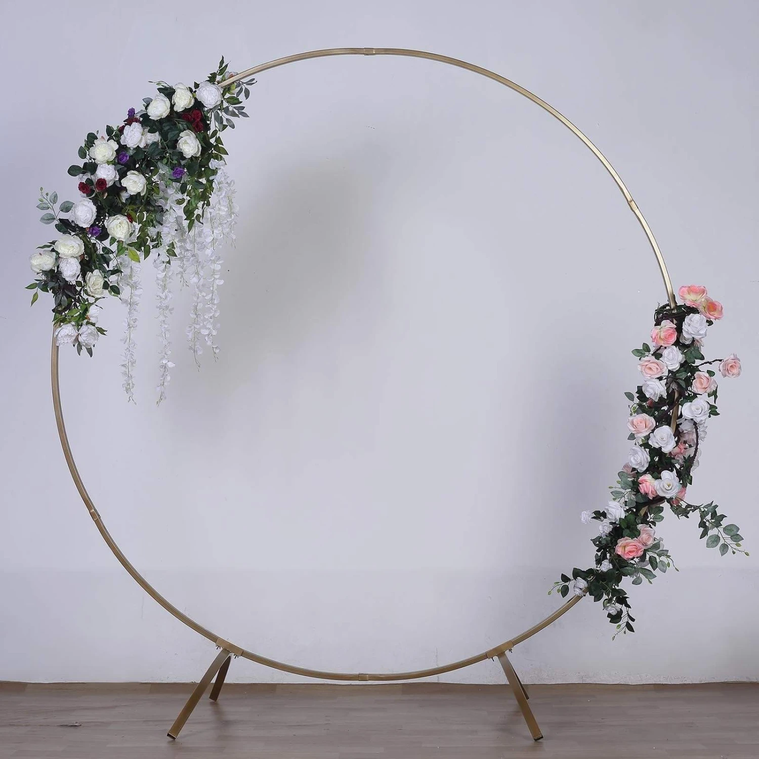 7.5 Ft Round Metal Wreath Wedding Arch Backdrop Stand - Gold 5 7.5 Ft Round Metal Wreath Wedding Arch Backdrop Stand - Gold - Image 3