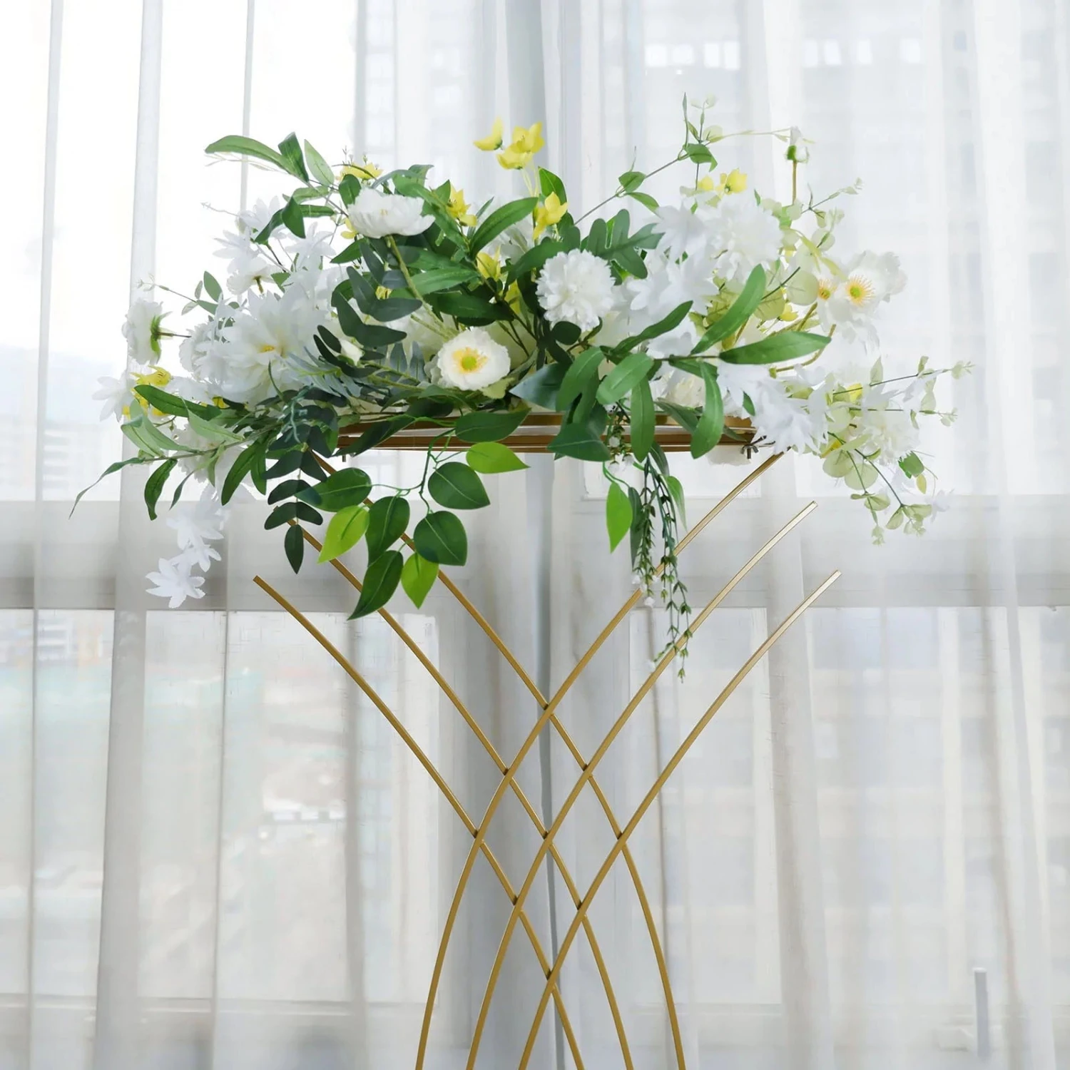 7 Ft Tall Metal Flower Display Stand Mermaid Tail Design Pedestal - Gold 6 7 Ft Tall Metal Flower Display Stand Mermaid Tail Design Pedestal - Gold - Image 4