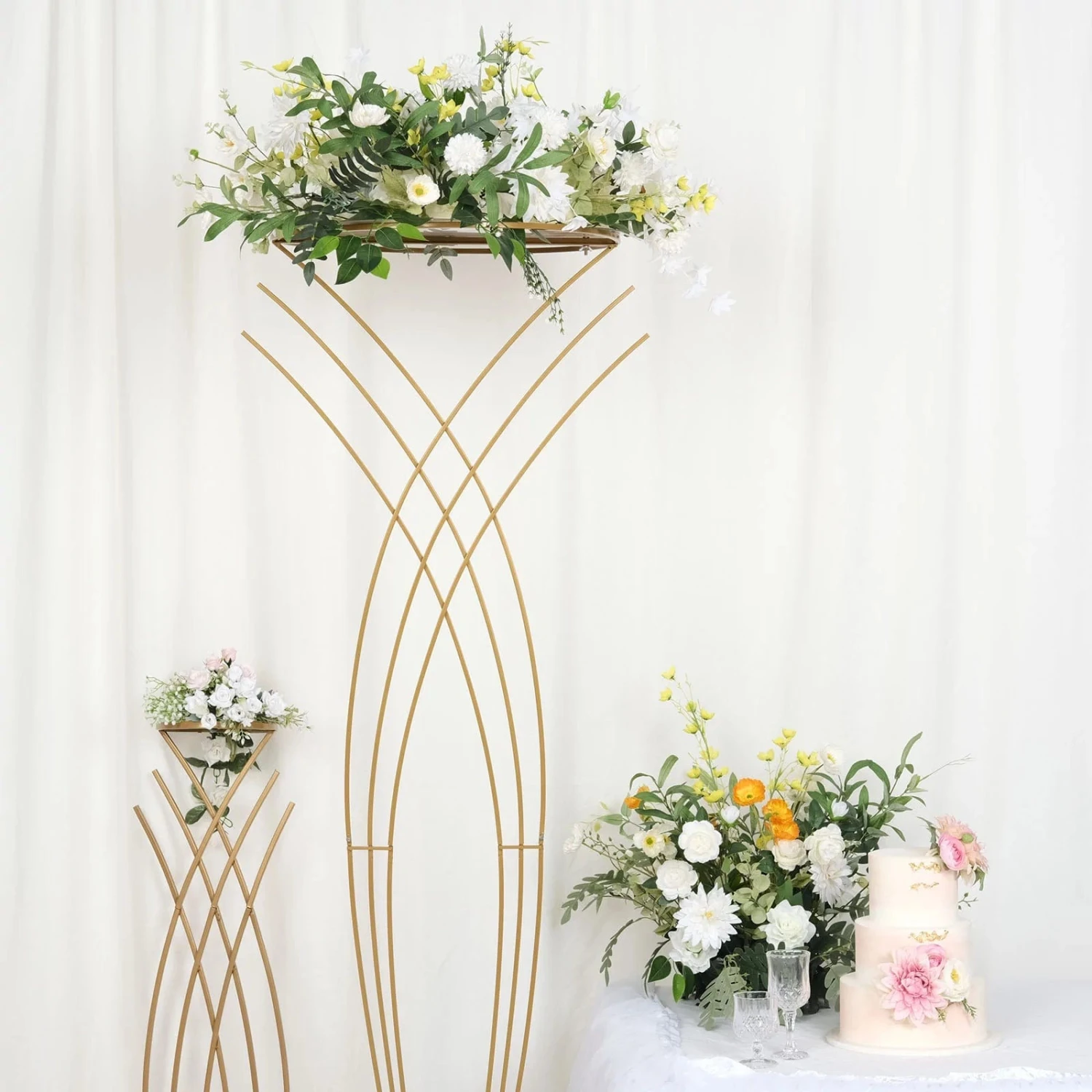 7 Ft Tall Metal Flower Display Stand Mermaid Tail Design Pedestal - Gold 10 7 Ft Tall Metal Flower Display Stand Mermaid Tail Design Pedestal - Gold - Image 8