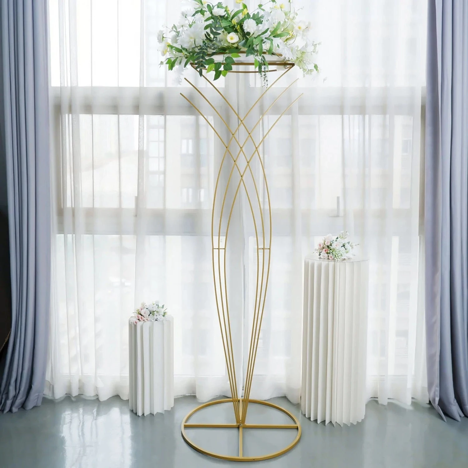 7 Ft Tall Metal Flower Display Stand Mermaid Tail Design Pedestal - Gold 11 7 Ft Tall Metal Flower Display Stand Mermaid Tail Design Pedestal - Gold - Image 9