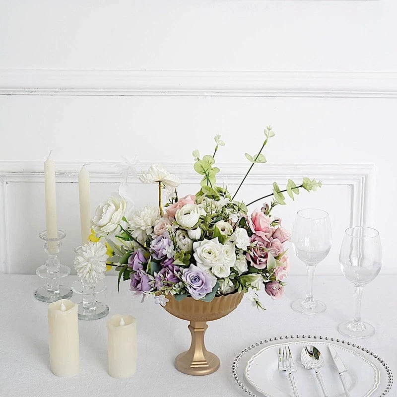 7" Roman Style Metal Compote Vase Flower Bowl Centerpiece - Gold 5 7" Roman Style Metal Compote Vase Flower Bowl Centerpiece - Gold - Image 3