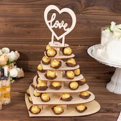 16" Heart 7 Tier Wooden Cupcake Dessert Stand With Love Topper - Natural -Optimal Home Decoration 7 tier wooden heart chocolate display stand with love topper natural cake wod017 15 nat 31044543873087