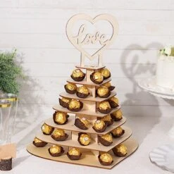 16" Heart 7 Tier Wooden Cupcake Dessert Stand With Love Topper - Natural -Optimal Home Decoration 7 tier wooden heart chocolate display stand with love topper natural cake wod017 15 nat 31044543971391