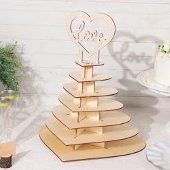 16" Heart 7 Tier Wooden Cupcake Dessert Stand With Love Topper - Natural -Optimal Home Decoration 7 tier wooden heart chocolate display stand with love topper natural cake wod017 15 nat 31044544004159