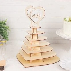 16" Heart 7 Tier Wooden Cupcake Dessert Stand With Love Topper - Natural -Optimal Home Decoration 7 tier wooden heart chocolate display stand with love topper natural cake wod017 15 nat 31044544069695