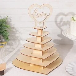 16" Heart 7 Tier Wooden Cupcake Dessert Stand With Love Topper - Natural -Optimal Home Decoration 7 tier wooden heart chocolate display stand with love topper natural cake wod017 15 nat 31044544135231