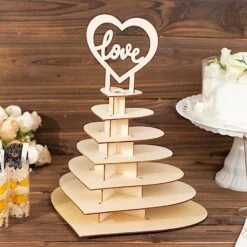16" Heart 7 Tier Wooden Cupcake Dessert Stand With Love Topper - Natural -Optimal Home Decoration 7 tier wooden heart chocolate display stand with love topper natural cake wod017 15 nat 31044544200767