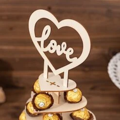16" Heart 7 Tier Wooden Cupcake Dessert Stand With Love Topper - Natural -Optimal Home Decoration 7 tier wooden heart chocolate display stand with love topper natural cake wod017 15 nat 31044544266303