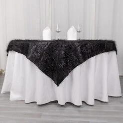 72"x72" Polyester Square Table Overlay With Metallic Foil Tinsel -Optimal Home Decoration 72 metallic fringe shag tinsel square polyester table overlay black 30927618801727