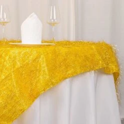 72"x72" Polyester Square Table Overlay With Metallic Foil Tinsel -Optimal Home Decoration 72 metallic fringe shag tinsel square polyester table overlay black 30927618965567