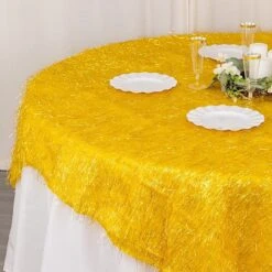 72"x72" Polyester Square Table Overlay With Metallic Foil Tinsel -Optimal Home Decoration 72 metallic fringe shag tinsel square polyester table overlay black 30927619063871