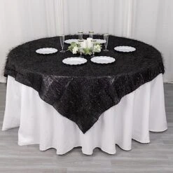 72"x72" Polyester Square Table Overlay With Metallic Foil Tinsel -Optimal Home Decoration 72 metallic fringe shag tinsel square polyester table overlay black 30927619162175