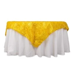 72"x72" Polyester Square Table Overlay With Metallic Foil Tinsel -Optimal Home Decoration 72 metallic fringe shag tinsel square polyester table overlay black lay72 str01 gold 30927618637887