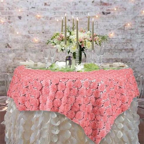 72" X 72" Satin Ribbon Flowers On Lace Table Overlay 6 72" X 72" Satin Ribbon Flowers On Lace Table Overlay - Image 4