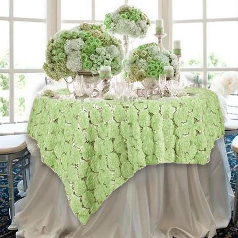 72" X 72" Satin Ribbon Flowers On Lace Table Overlay 10 72" X 72" Satin Ribbon Flowers On Lace Table Overlay - Image 8