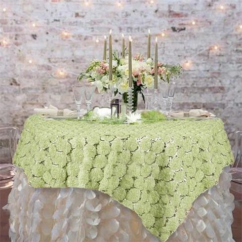 72" X 72" Satin Ribbon Flowers On Lace Table Overlay 12 72" X 72" Satin Ribbon Flowers On Lace Table Overlay - Image 10