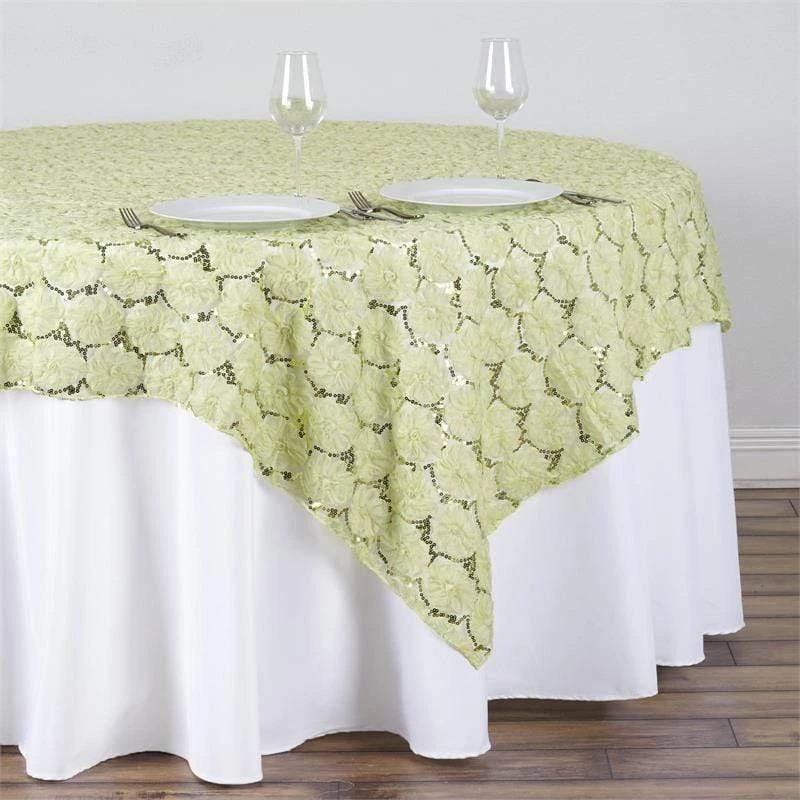 72" X 72" Satin Ribbon Flowers On Lace Table Overlay 9 72" X 72" Satin Ribbon Flowers On Lace Table Overlay - Image 7