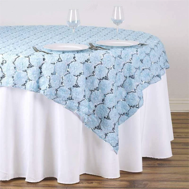 72" X 72" Satin Ribbon Flowers On Lace Table Overlay 14 72" X 72" Satin Ribbon Flowers On Lace Table Overlay - Image 12