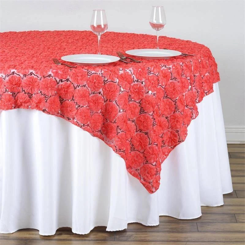 72" X 72" Satin Ribbon Flowers On Lace Table Overlay 19 72" X 72" Satin Ribbon Flowers On Lace Table Overlay - Image 17