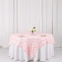 72" X 72" Satin Ribbon Roses Table Overlay -Optimal Home Decoration 72 x 72 satin ribbon roses table overlay 29519640690751