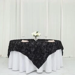 72" X 72" Satin Ribbon Roses Table Overlay -Optimal Home Decoration 72 x 72 satin ribbon roses table overlay lay72 01 blk 29433669058623