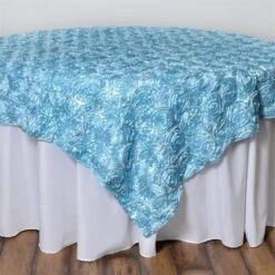 72" X 72" Satin Ribbon Roses Table Overlay -Optimal Home Decoration 72 x 72 satin ribbon roses table overlay lay72 01 blue 28944114319423