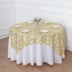 72" X 72" Tulle Square Table Overlay With Embroidered Sequins -Optimal Home Decoration 72 x 72 sequin leaf embroidered seamless tulle table overlay 30906121683007