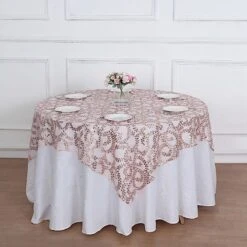 72" X 72" Tulle Square Table Overlay With Embroidered Sequins -Optimal Home Decoration 72 x 72 sequin leaf embroidered seamless tulle table overlay 30906122633279