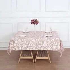 72" X 72" Tulle Square Table Overlay With Embroidered Sequins -Optimal Home Decoration 72 x 72 sequin leaf embroidered seamless tulle table overlay 30906122698815
