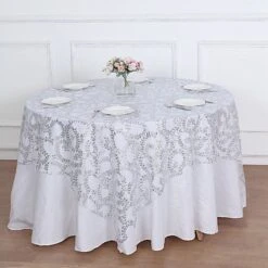 72" X 72" Tulle Square Table Overlay With Embroidered Sequins -Optimal Home Decoration 72 x 72 sequin leaf embroidered seamless tulle table overlay 30906123157567