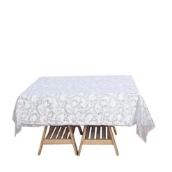 72" X 72" Tulle Square Table Overlay With Embroidered Sequins -Optimal Home Decoration 72 x 72 sequin leaf embroidered seamless tulle table overlay lay72 02 flor silv 30906123255871