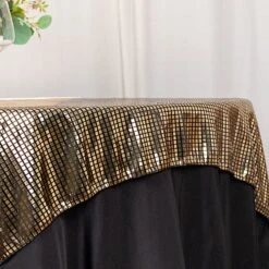72" X 72" Polyester Square Table Overlay With Mirror Foil - Black And Gold -Optimal Home Decoration 72 x 72 shiny foil polyester table overlay disco mirror ball theme black and gold lay72 25a blkgd 31044394975295