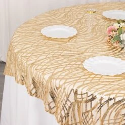 72" X 72" Tulle Square Table Overlay With Wavy Embroidered Sequins -Optimal Home Decoration 72 x 72 wave mesh square table overlay with embroidered sequins 30898150342719