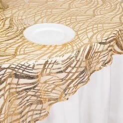 72" X 72" Tulle Square Table Overlay With Wavy Embroidered Sequins -Optimal Home Decoration 72 x 72 wave mesh square table overlay with embroidered sequins 30898150768703
