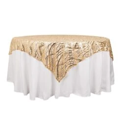 72" X 72" Tulle Square Table Overlay With Wavy Embroidered Sequins -Optimal Home Decoration 72 x 72 wave mesh square table overlay with embroidered sequins lay72 02 wave chmp 30898150572095