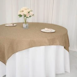 72"x72" Faux Burlap Square Table Overlay - Natural -Optimal Home Decoration 72 x72 faux burlap square table overlay natural lay72 jute03 nat 29139776208959