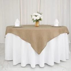 72"x72" Faux Burlap Square Table Overlay - Natural -Optimal Home Decoration 72 x72 faux burlap square table overlay natural lay72 jute03 nat 29139776307263