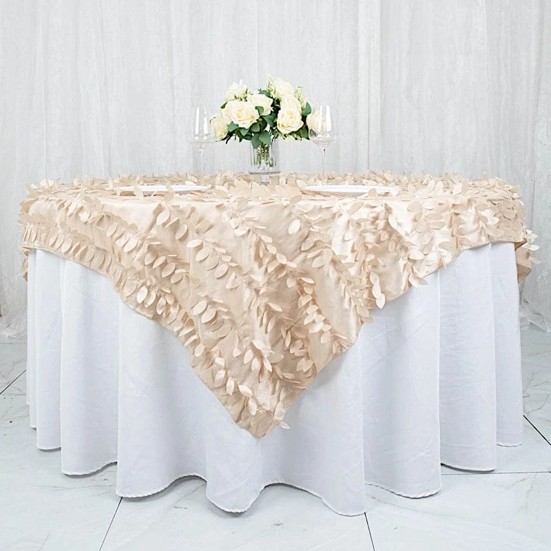 72"x72" Taffeta Square Table Overlay With 3D Leaves Petals Design 18 72"x72" Taffeta Square Table Overlay With 3D Leaves Petals Design - Image 16
