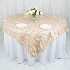 72"x72" Taffeta Square Table Overlay With 3D Leaves Petals Design 39 72"x72" Taffeta Square Table Overlay With 3D Leaves Petals Design -Optimal Home Decoration 72 x72 taffeta square table overlay with 3d leaves petals design 30735174697023