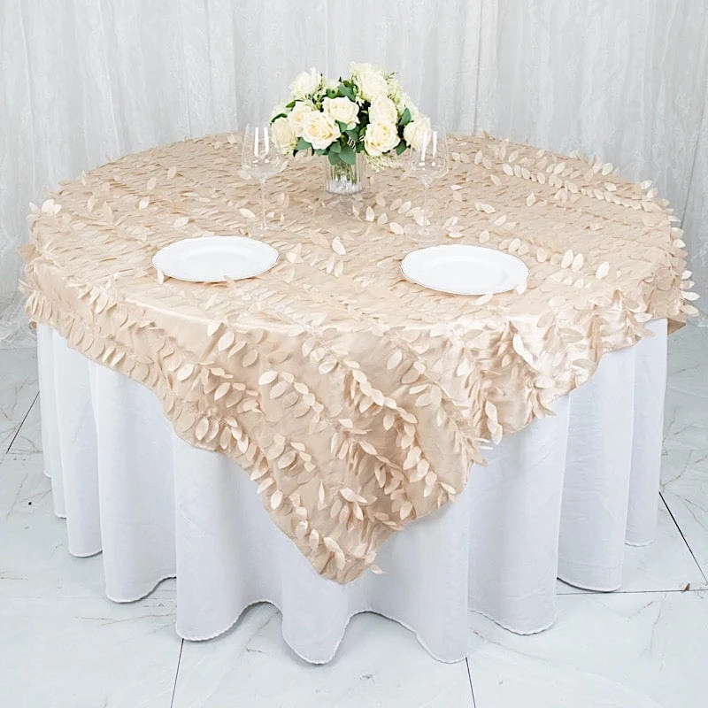72"x72" Taffeta Square Table Overlay With 3D Leaves Petals Design 20 72"x72" Taffeta Square Table Overlay With 3D Leaves Petals Design - Image 18